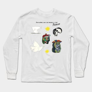 Picasso Inspired Collage Skull Long Sleeve T-Shirt